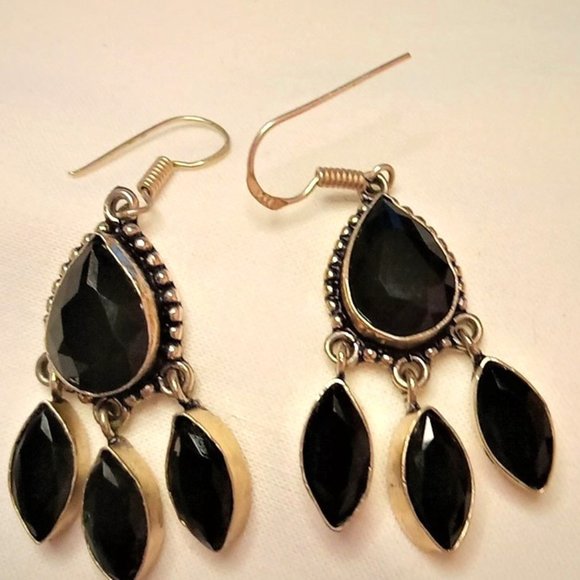 Black Spinel Sterling Silver Earrings - Picture 1 of 2